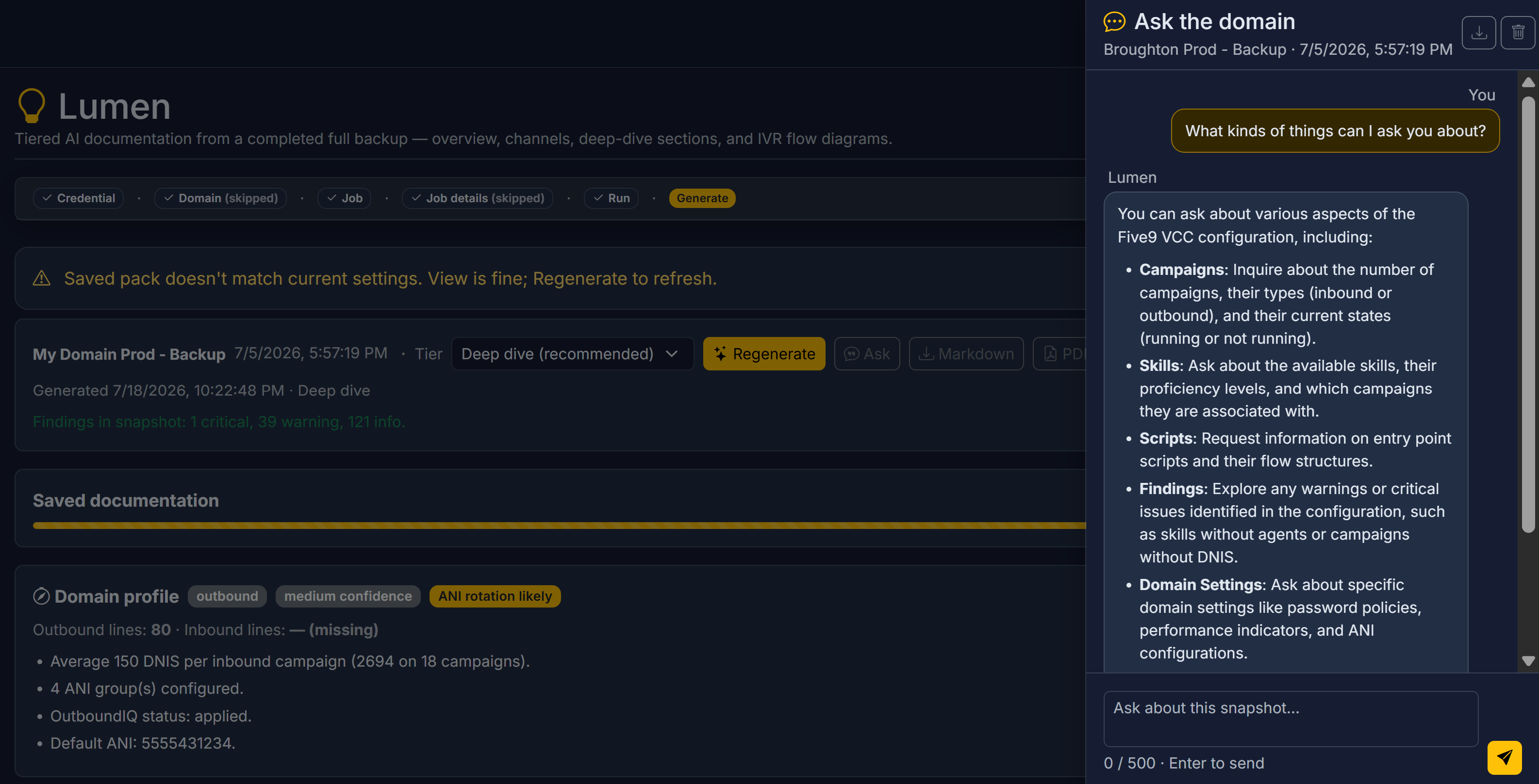 Lumen Ask the Domain conversational Q and A